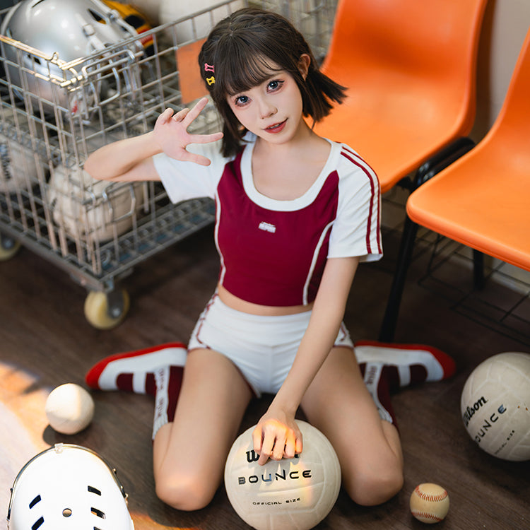 セクシーミニ丈ブルマコスプレ 体操服 ソックス付き ワインレッド【得体社】