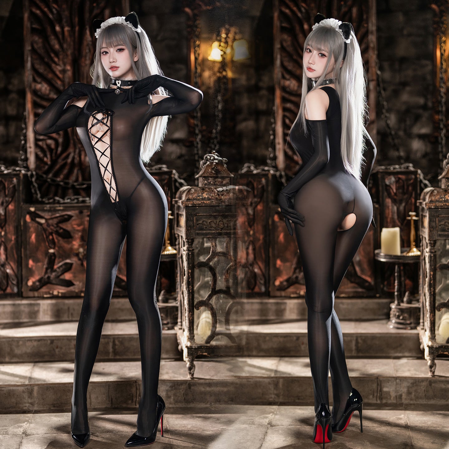 透け透けシースルーオープンクロッチメイドコスプレ3点セット 【FEE ET MOI】