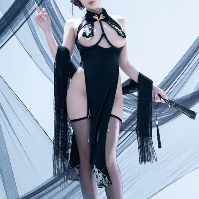 オープンバストセクシーハイレグツヤなしエナメルチャイナコスプレ【MoliTEA】