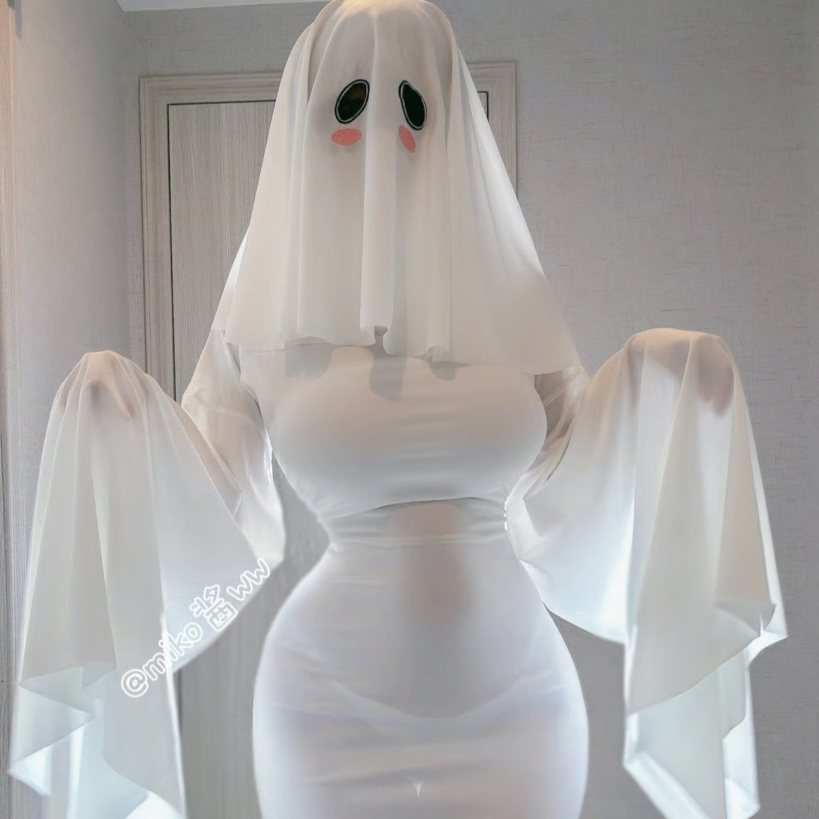 エロい幽霊娘タイトワンピースコスプレ 頭巾付き【火華家】