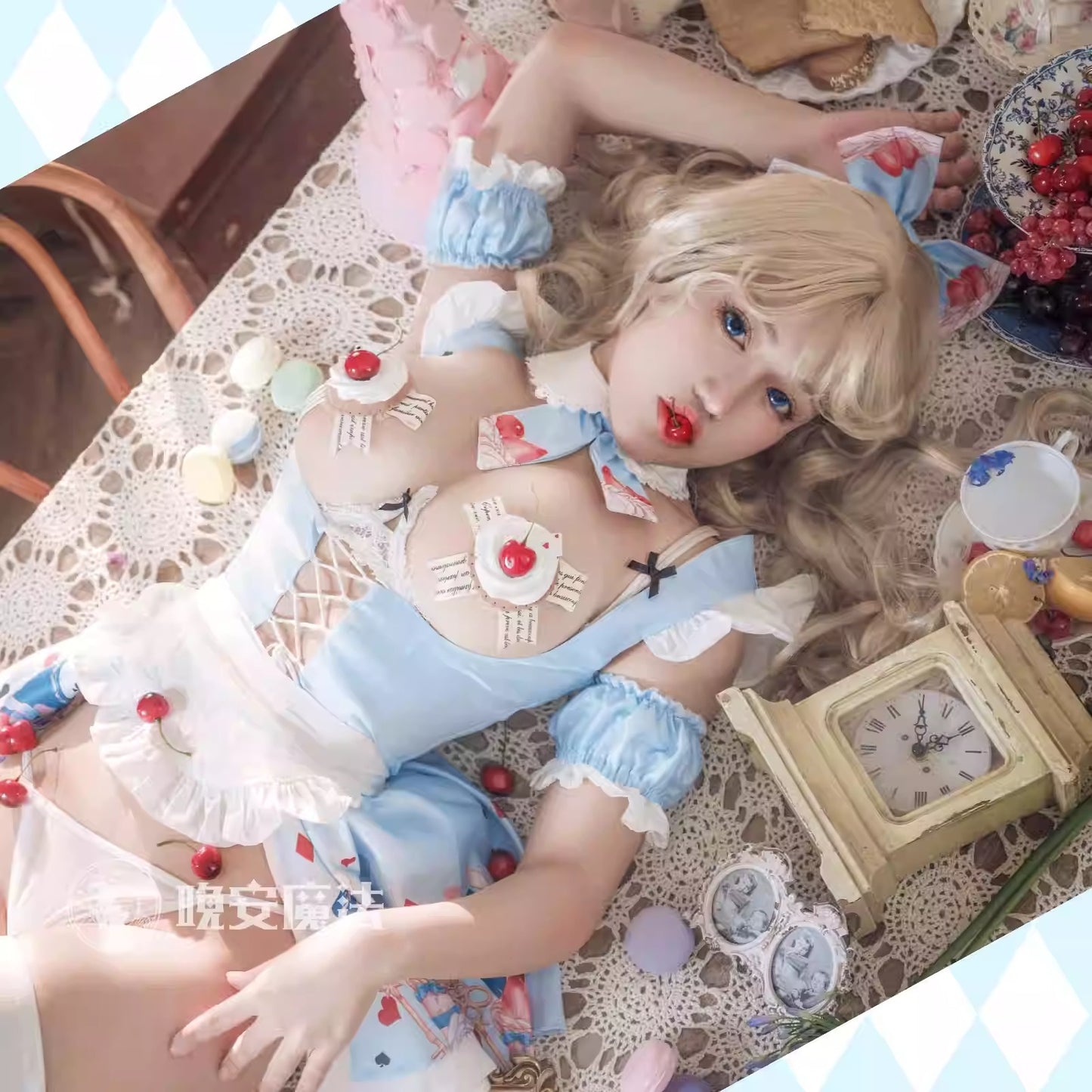 不思議の国のアリス風ロリータメイドコスプレ かわいいパステルカラー アリス風コスチューム【晩安魔法】