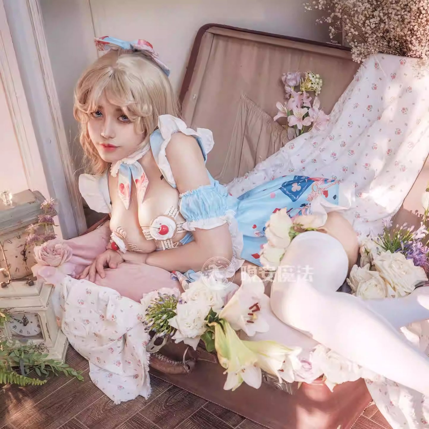 不思議の国のアリス風ロリータメイドコスプレ かわいいパステルカラー アリス風コスチューム【晩安魔法】
