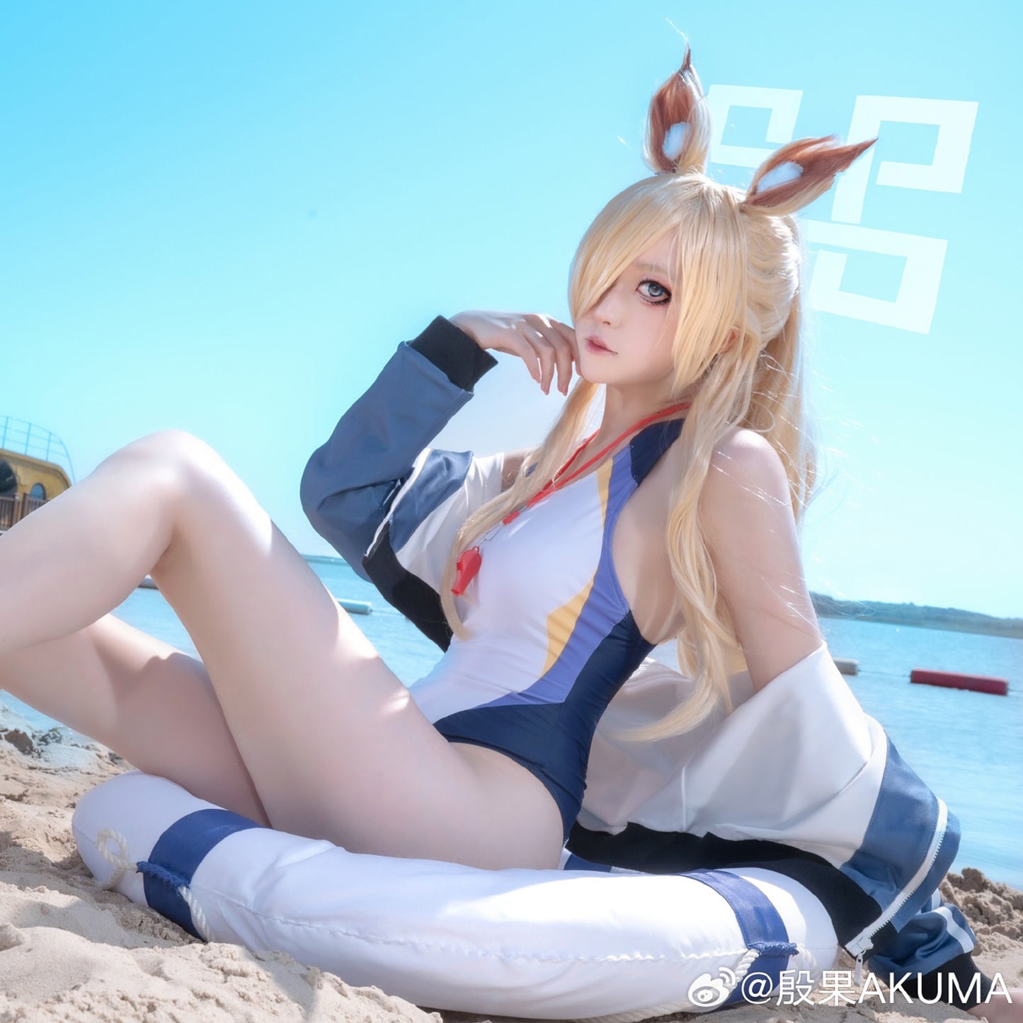 ブルアカ 尾刃カンナ風ハイレグ水着レオタードとコートコスプレ4点セット【歪萌舍】