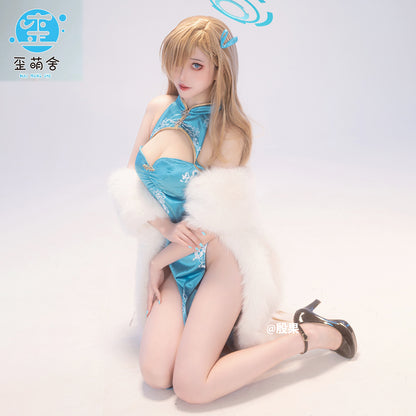 ブルーアーカイブ エレガントでセクシーな明日奈チャイナドレスコスプレ ショール付き ブルー【歪萌舍】