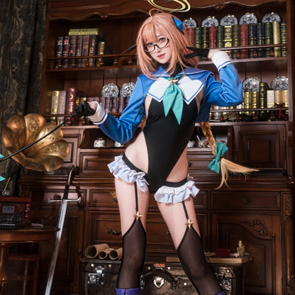ブルアカ 円堂シミコ 学園セーラー風レオタードコスプレ 3WAY着用【歪萌舍】
