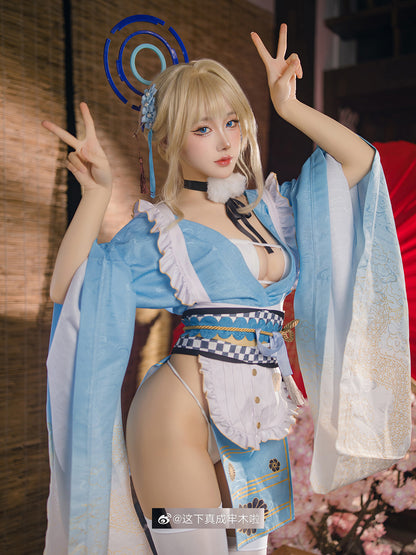 歪萌舍 ブルーアーカイブ 飛鳥馬トキ 浴衣 メイド コスプレ 衣装 高再現度 髪飾り スクエアビキニ 過激インナー ギャップ萌え