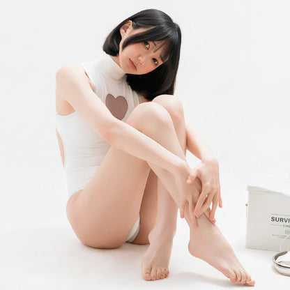 純白ハイネックセクシー超ハイレグ競泳水着 胸元ハートくり抜き 背中全開【得体社】