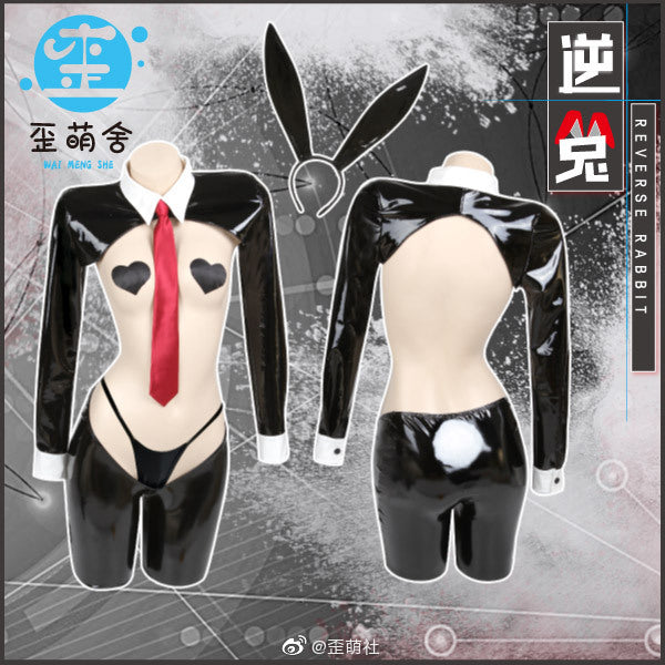 光沢感あふれるエナメルセクシー逆バニーコスプレ8点セット 男性版【歪萌舍】