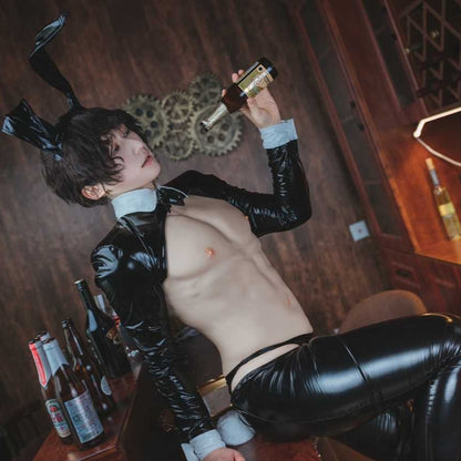 光沢感あふれるエナメルセクシー逆バニーコスプレ8点セット 男性版【歪萌舍】