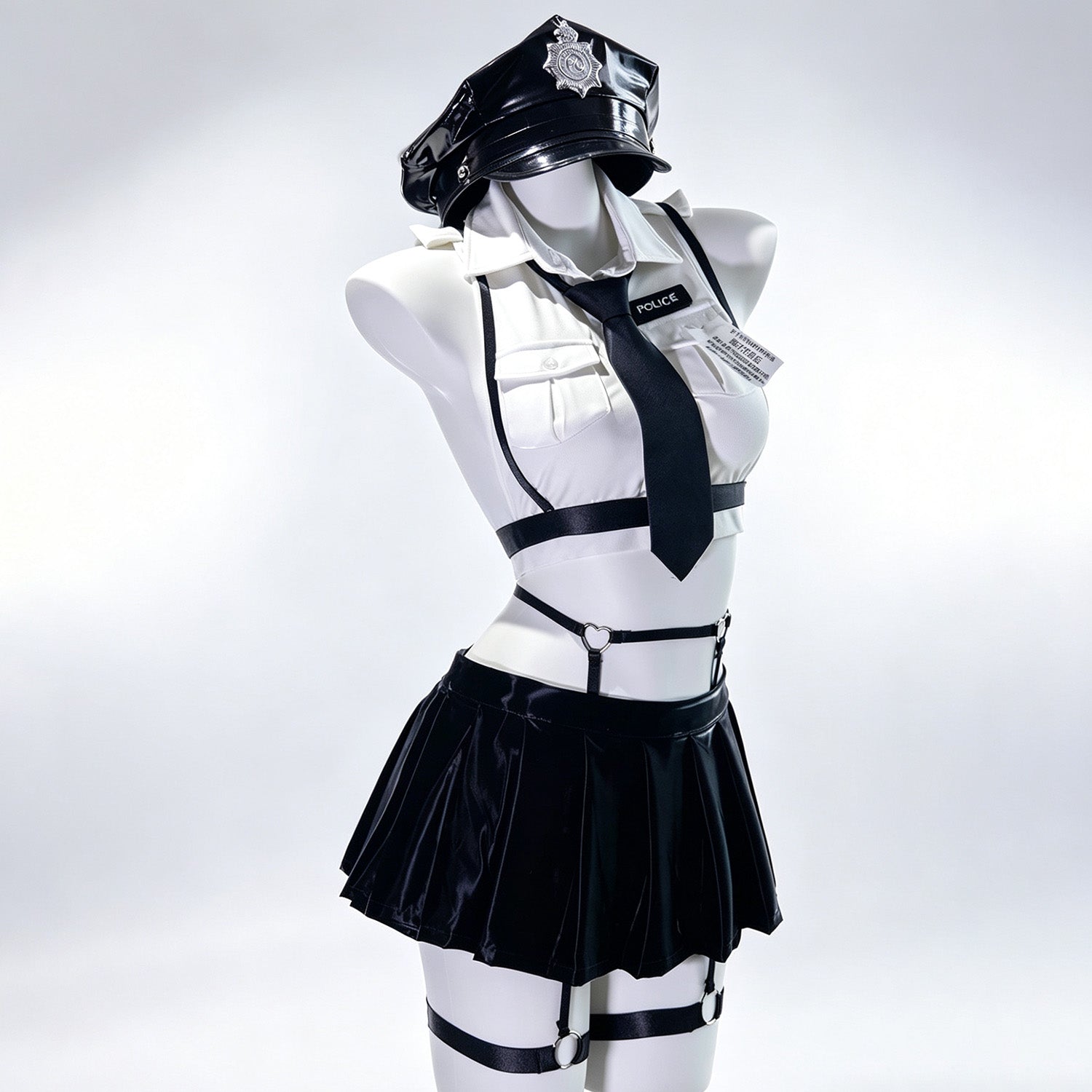 ボンテージ風 セクシーポリス コスチューム レザー 過激 コスプレ フルセット 肉感強調 ストラップ くい込みベルト ボンテージ セクシー衣装 ディテール