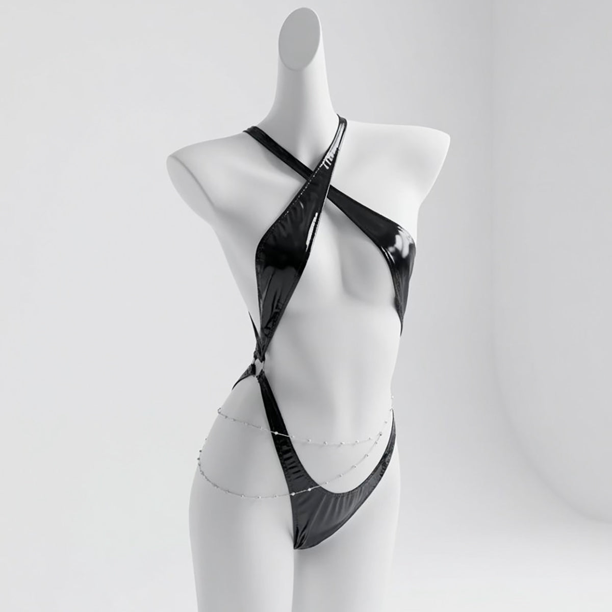 NIKKE シンデレラ 光沢エナメル極小クロス水着 黒【火華家】