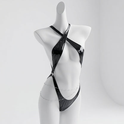 NIKKE シンデレラ 光沢エナメル極小クロス水着 黒【火華家】