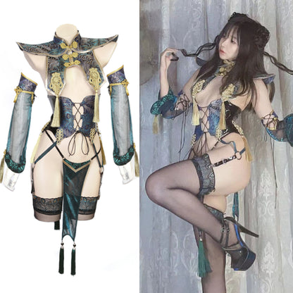 青鸞酔 暗黒王朝デザインアンティーク風セクシーチャイナコスプレ 漢服コスチューム【歪萌舍】