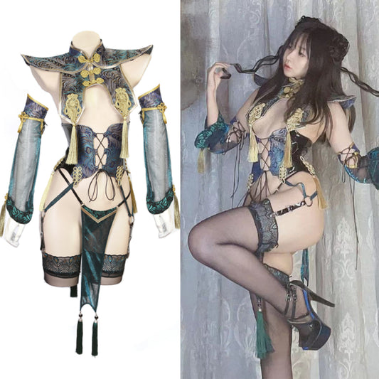 青鸞酔 暗黒王朝デザインアンティーク風セクシーチャイナコスプレ 漢服コスチューム【歪萌舍】