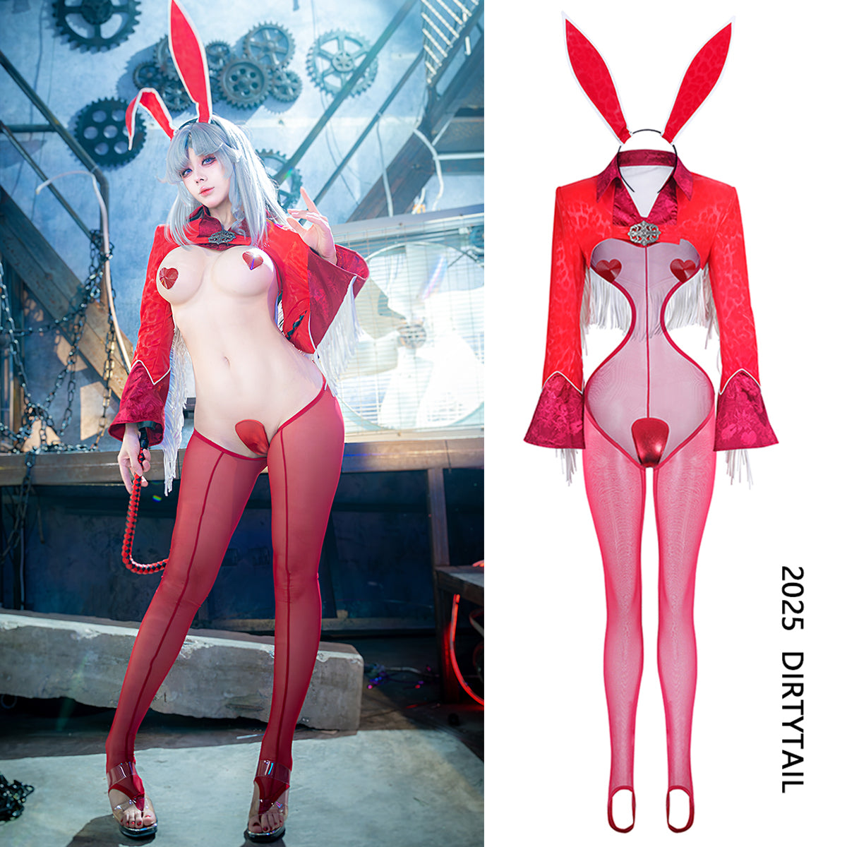 官能的な赤の過激セクシー逆バニーコスプレ5点セット【得体社】