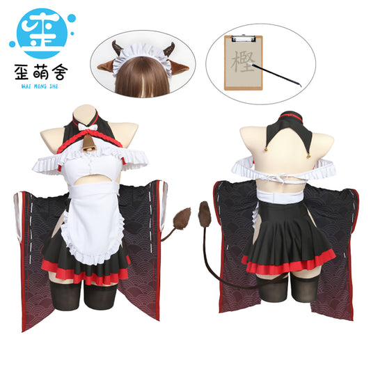 アズールレーン 樫野 セクシー牛のつまずきトラブルメイドコスプレ8点セット 碧藍航線【歪萌舍】NO.129