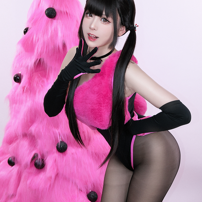 ブラックピンクベルベットニットハイレグレオタードバニーガールコスプレ【得体社】