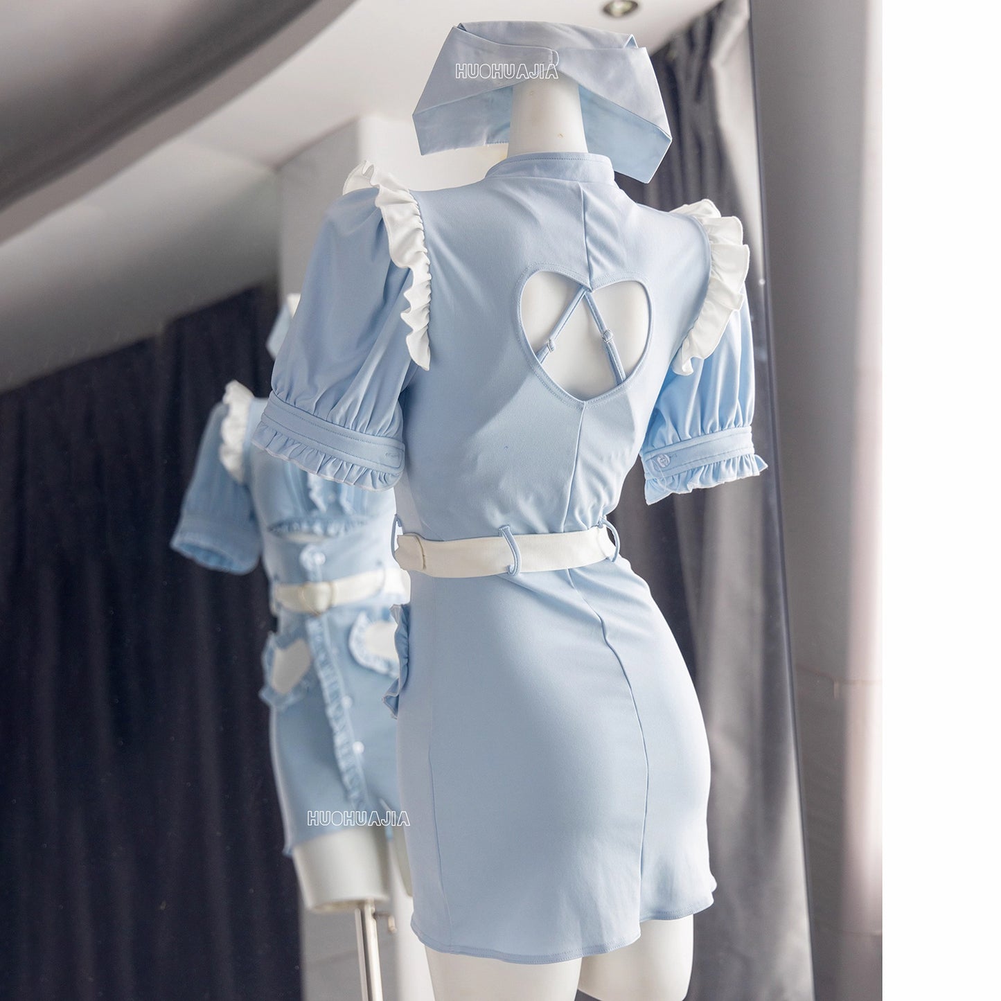 エロカワなナース風ボディコンワンピースコスプレ ブルー/ピンク【火華家】