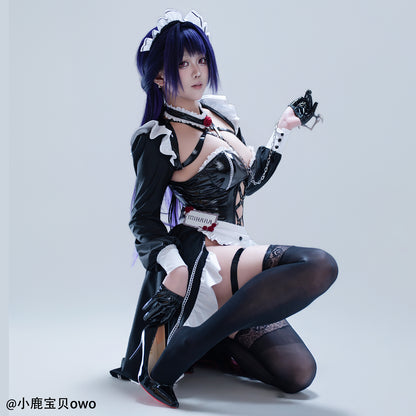 NIKKE ボンデージ風ミハラメイドカフェコスプレ エナメルロングメイドコスプレ【歪萌舍】