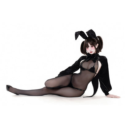 透け感たっぷりのセクシーな全身タイツ逆バニーコスプレ 燕尾ジャケット【BOLOLI】