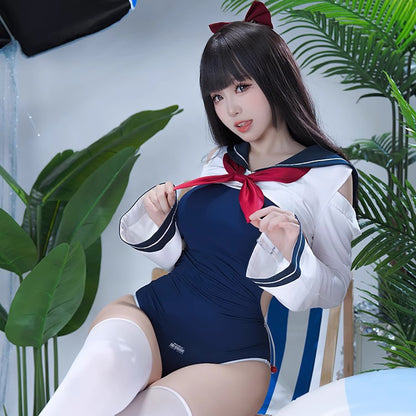 セーラー風トップスとハイレグスクール水着2点セット【得体社】