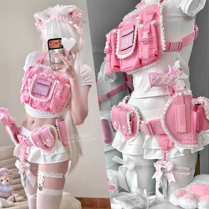 【猫娘機動隊】ピンクの戦術美少女に変身！多機能チェストリグ＆タクティカルギア12点セット【エビスタジオ】