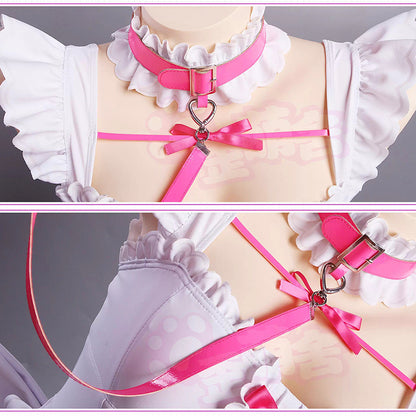 病みかわセクシー地雷系ハイレグメイドレオタードコスプレ7点セット ホワイト 地雷メイド【歪萌舍】