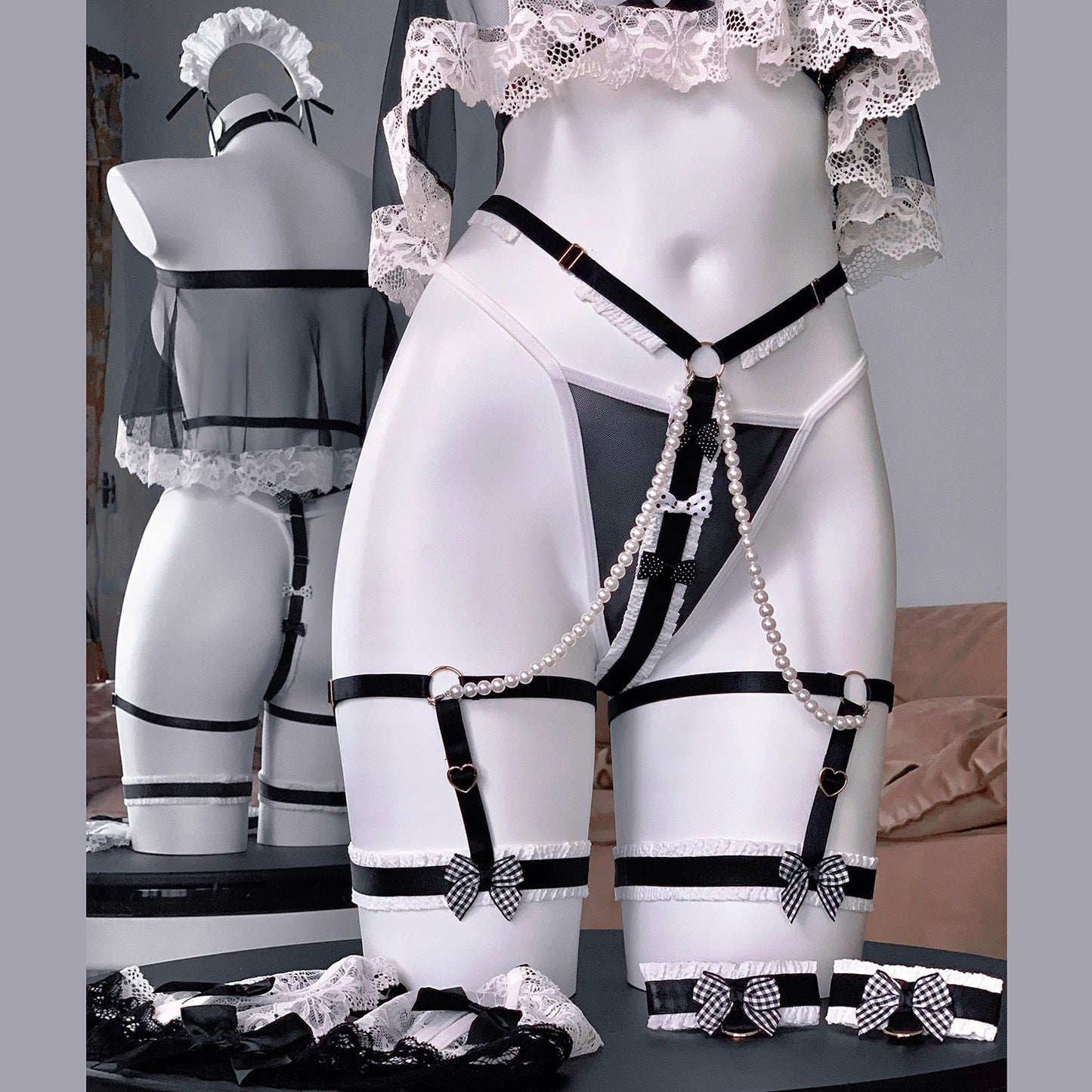 3WAY着用可能なメイド風セクシーハーネスランジェリーコスチューム 透けレース×マイクロビキニの誘惑コーデ【エビスタジオ】