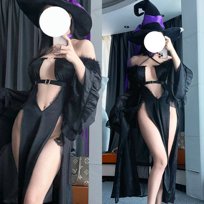 闇夜に咲く黒のセクシーでエッチな魔女ドレスコスプレ【火華家】