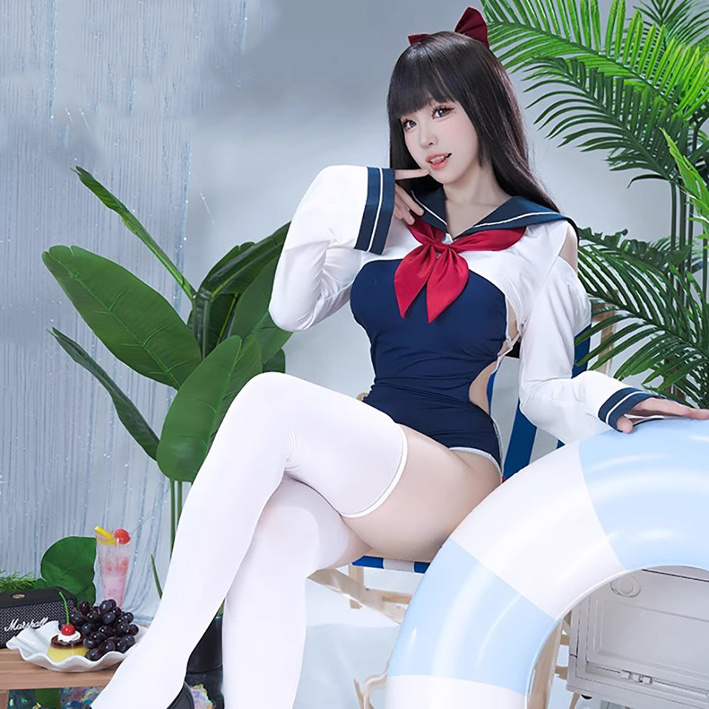 セーラー風トップスとハイレグスクール水着2点セット【得体社】