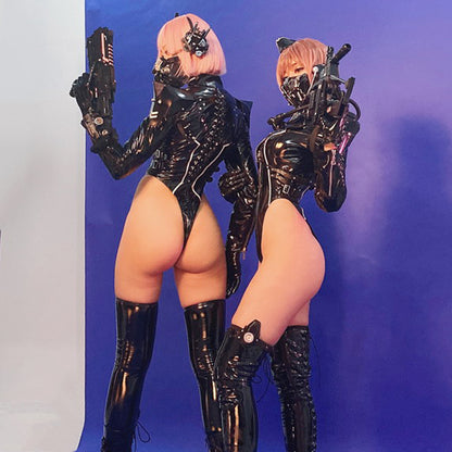 黒暗王朝 帝国通信官 高級エナメルハイレグレオタードコスプレ4点セット【歪萌舍】