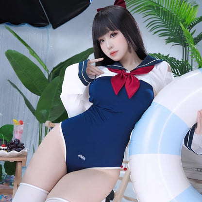 セーラー風トップスとハイレグスクール水着2点セット【得体社】