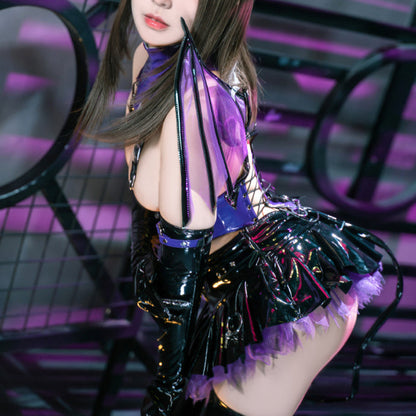 サキュバスラビット パープルエナメル小悪魔ベルトレオタードコスプレ【歪萌舍】