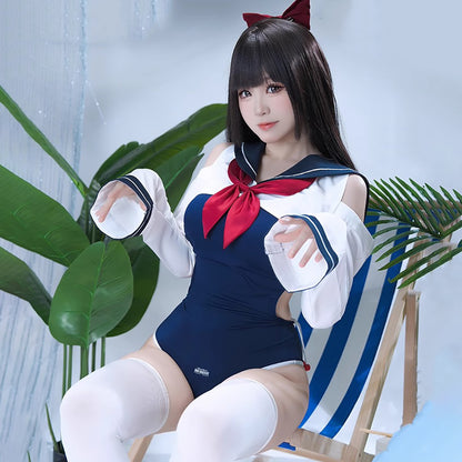 セーラー風トップスとハイレグスクール水着2点セット【得体社】