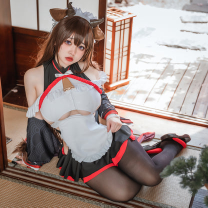 アズールレーン 樫野 セクシー牛のつまずきトラブルメイドコスプレ8点セット 碧藍航線【歪萌舍】NO.129