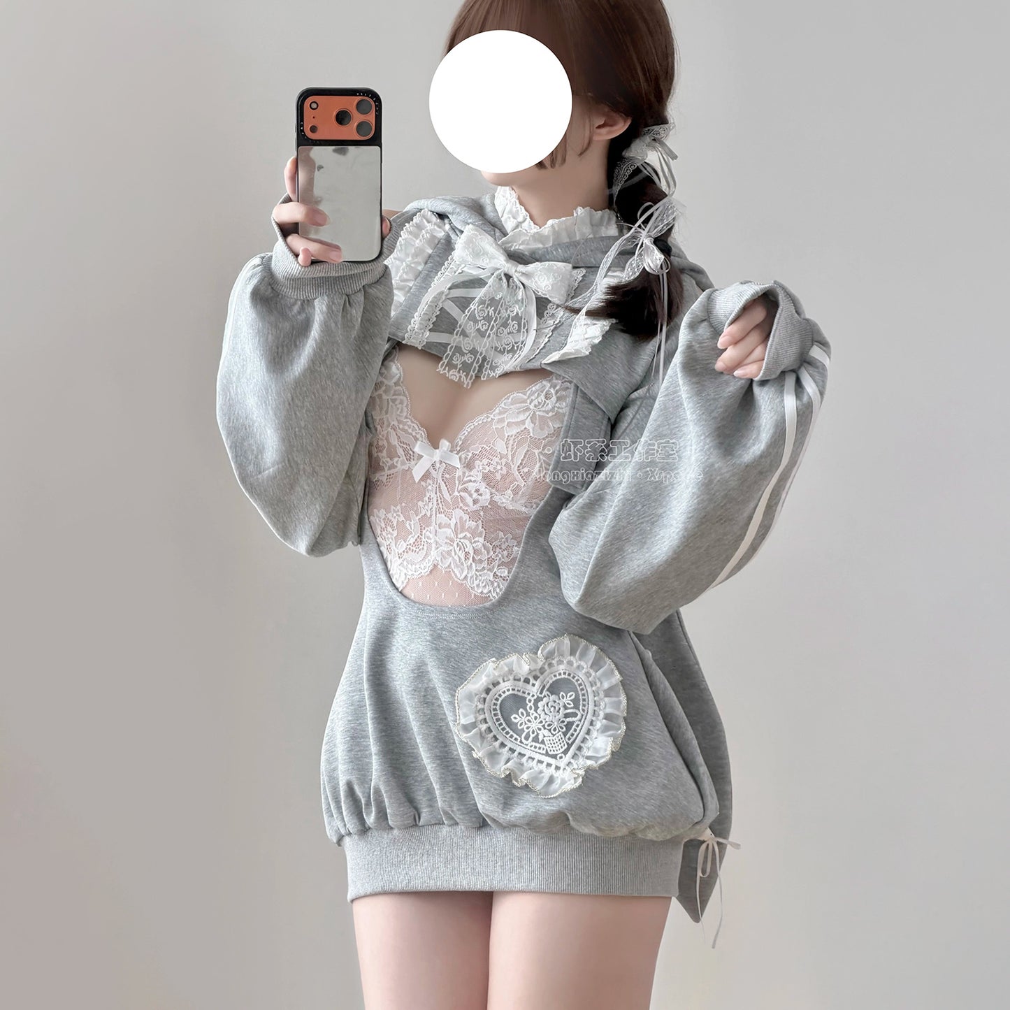 グレーラビット うさ耳フード スポーツウェア 体操服 サロペット 75kg対応 コスプレ サイド透け ディテール レースレオタード ふんわりシルエット 体型カバー コスチューム
