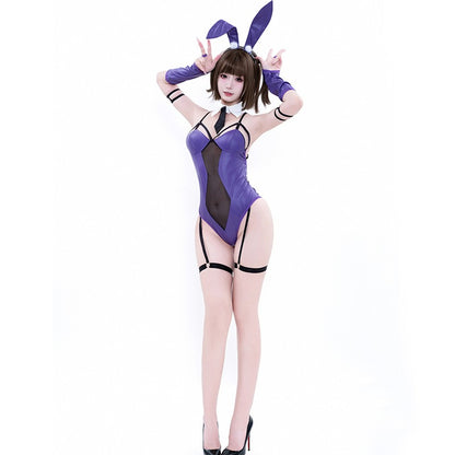 セクシーエナメルバニーガールコスプレセット ブラック/ブルー/パープル【BOLOLI】