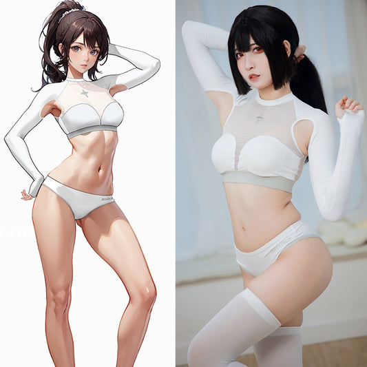 脇下が露になった長袖セクシースポーツウェア ブラック【得体社】