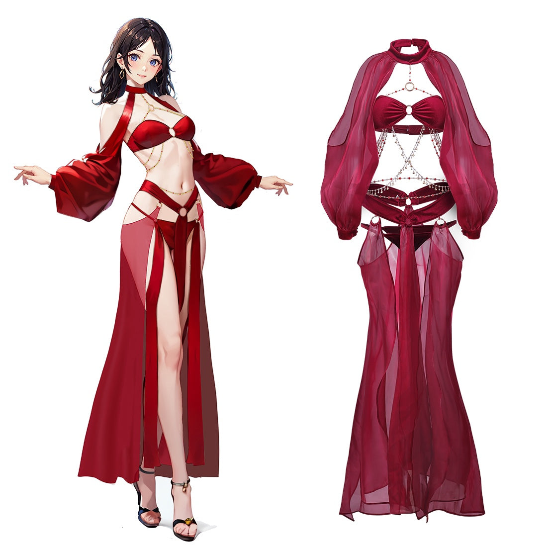 セクシーエキゾチック踊り子風ワインレッドドレスコスプレ【MoliTEA】