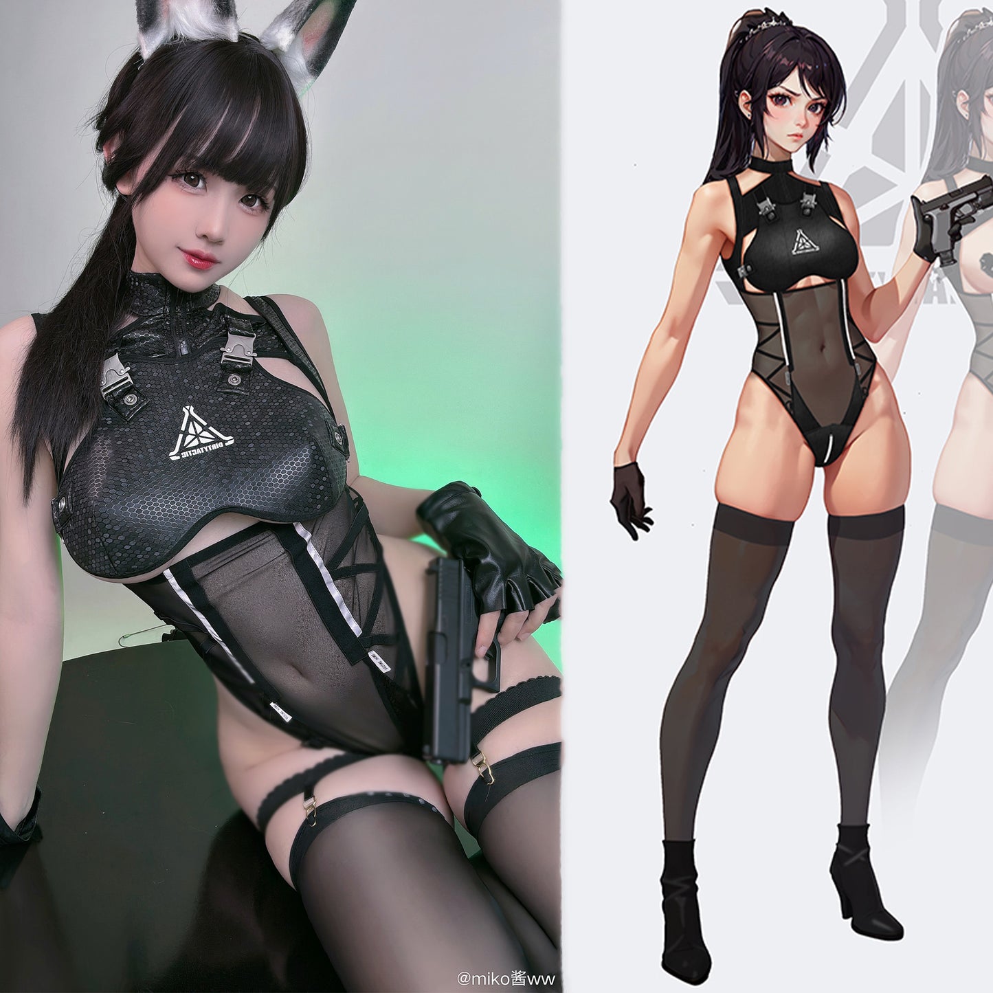 サイバー戦術風透け感のあるオープンバストレオタードコスプレ【得体社】