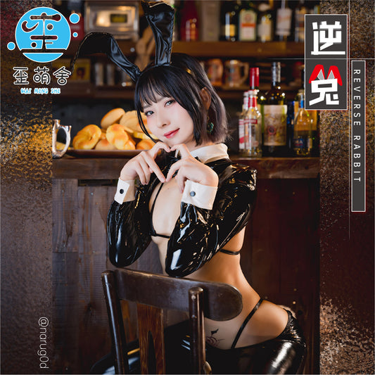 光沢感あふれるエナメルセクシー逆バニーコスプレ8点セット 女性版【歪萌舍】