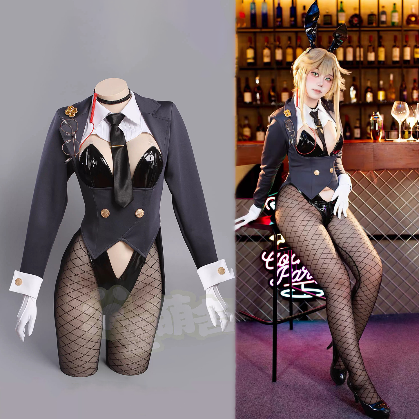 NIKKE エード セクシーエージェントバニーガールコスプレ13点セット テールジャケット ハイレグレオタード【歪萌舍】