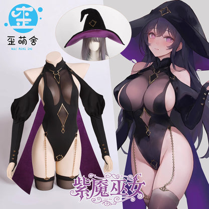 Chowbieデザイン 透け透け魔女ハイレグレオタードコスプレ セクシーハロウィン巫女風コスプレ【歪萌舍】