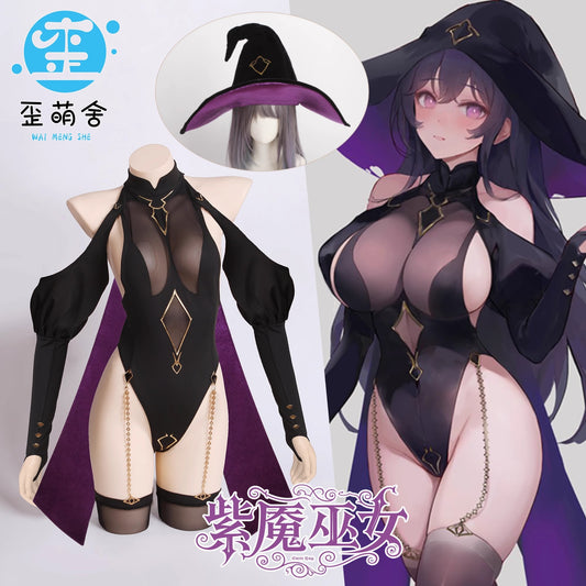 Chowbieデザイン 透け透け魔女ハイレグレオタードコスプレ セクシーハロウィン巫女風コスプレ【歪萌舍】