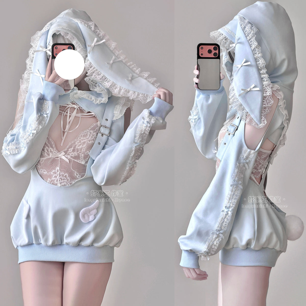 あざと可愛い水色うさ耳ボレロ付きのサスペンダースカート豪華5点セット【エビスタジオ】