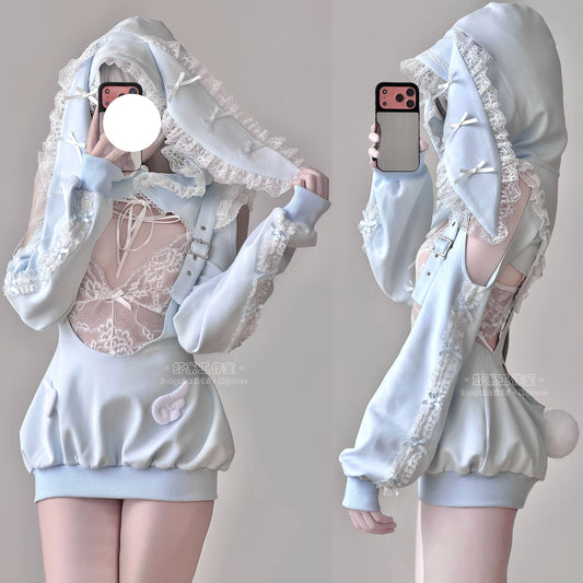 あざと可愛い水色うさ耳ボレロ付きのサスペンダースカート豪華5点セット【エビスタジオ】