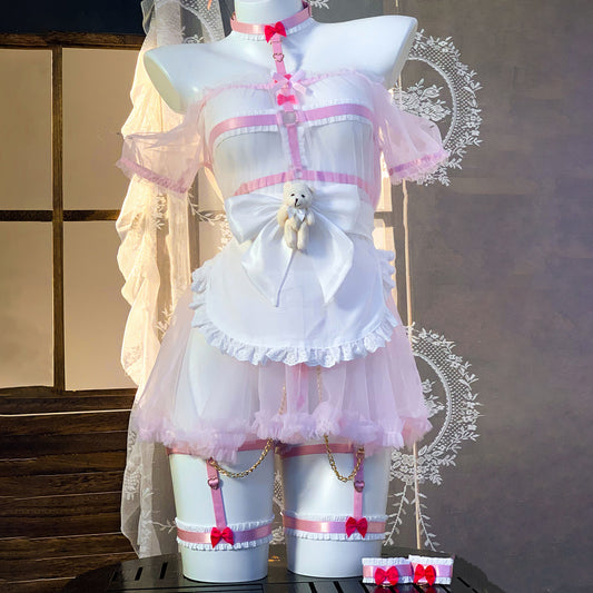 透け透けでエッチ可愛いくまハーネスメイドコスプレ ピンク【エビスタジオ】