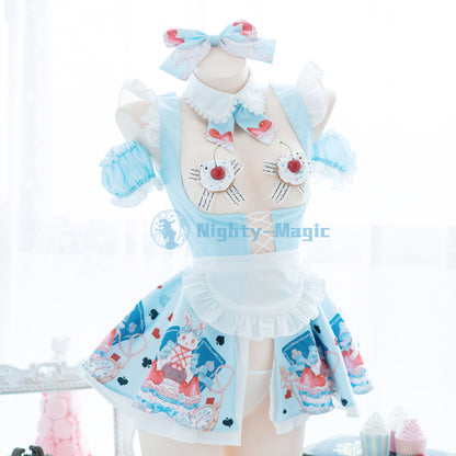 不思議の国のアリス風ロリータメイドコスプレ かわいいパステルカラー アリス風コスチューム【晩安魔法】