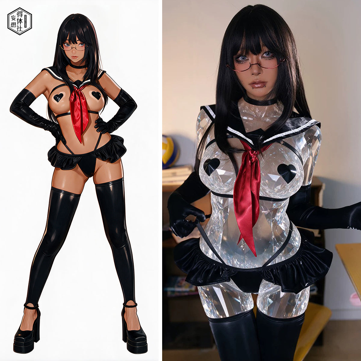過激ハーネス＆超ミニフリルの背徳ダーク逆JKセーラーコスプレ【得体社】