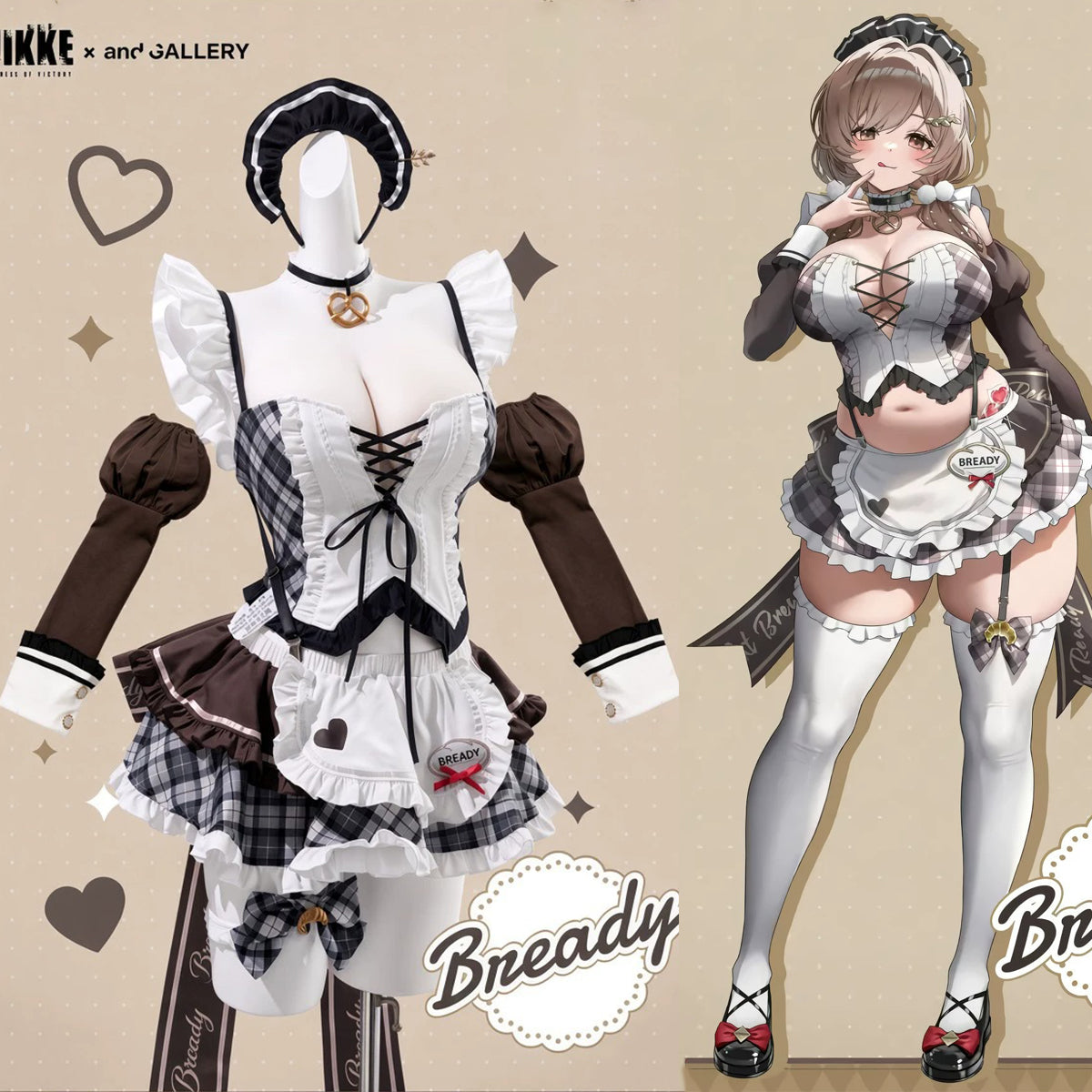 NIKKE ブレッディ風胸元の編み上げチェック柄フリル極上メイド服【火華家】